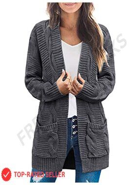 Cable Knit Open Front Cardigan Long Sleeve Chunky Sweater Coat